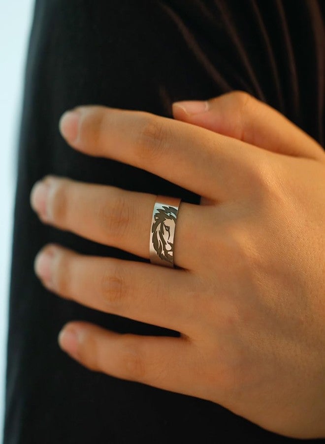 OIDIMS خاتم رأس أسد فضي للرجال، مستوحى من أسد الفايكنج النوردي، بنمط روك بانك، مناسب لراكبي الدراجات النارية القوطيين، خاتم على شكل تميمة أسد، مصنوع من الفولاذ المقاوم للصدأ، تاج بانك، هدية مجوهرات حيوانية للنساء، هدية ذكرى زواج أو عيد ميلاد (10) - Image 2